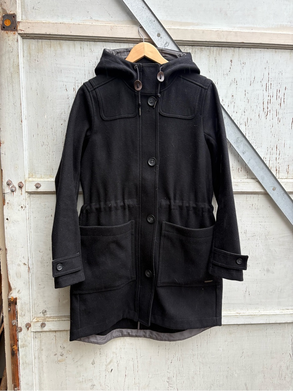 L.L. Bean West End Wool Womens Black Hooded Wool Pea Zip Up Coat Size M